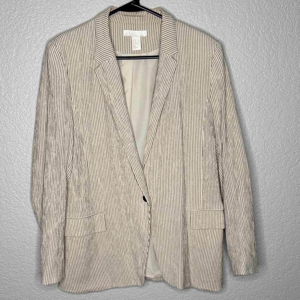 H&M Pinstripe Blazer Jacket Size 12 Normcore Minimalist Eclectic Grandpa - Picture 2 of 7